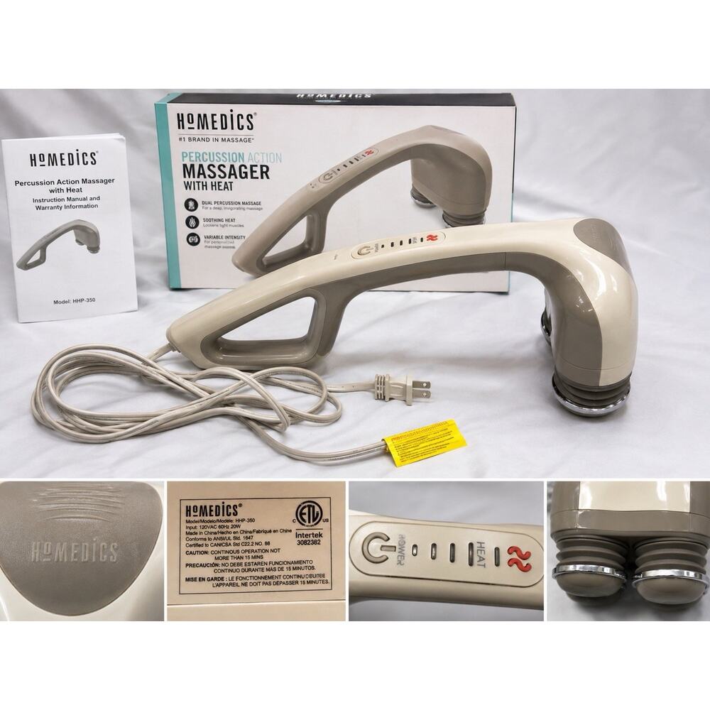 HoMedics HHP-350 Heated Percussion Massager Dual Head Handheld Tested